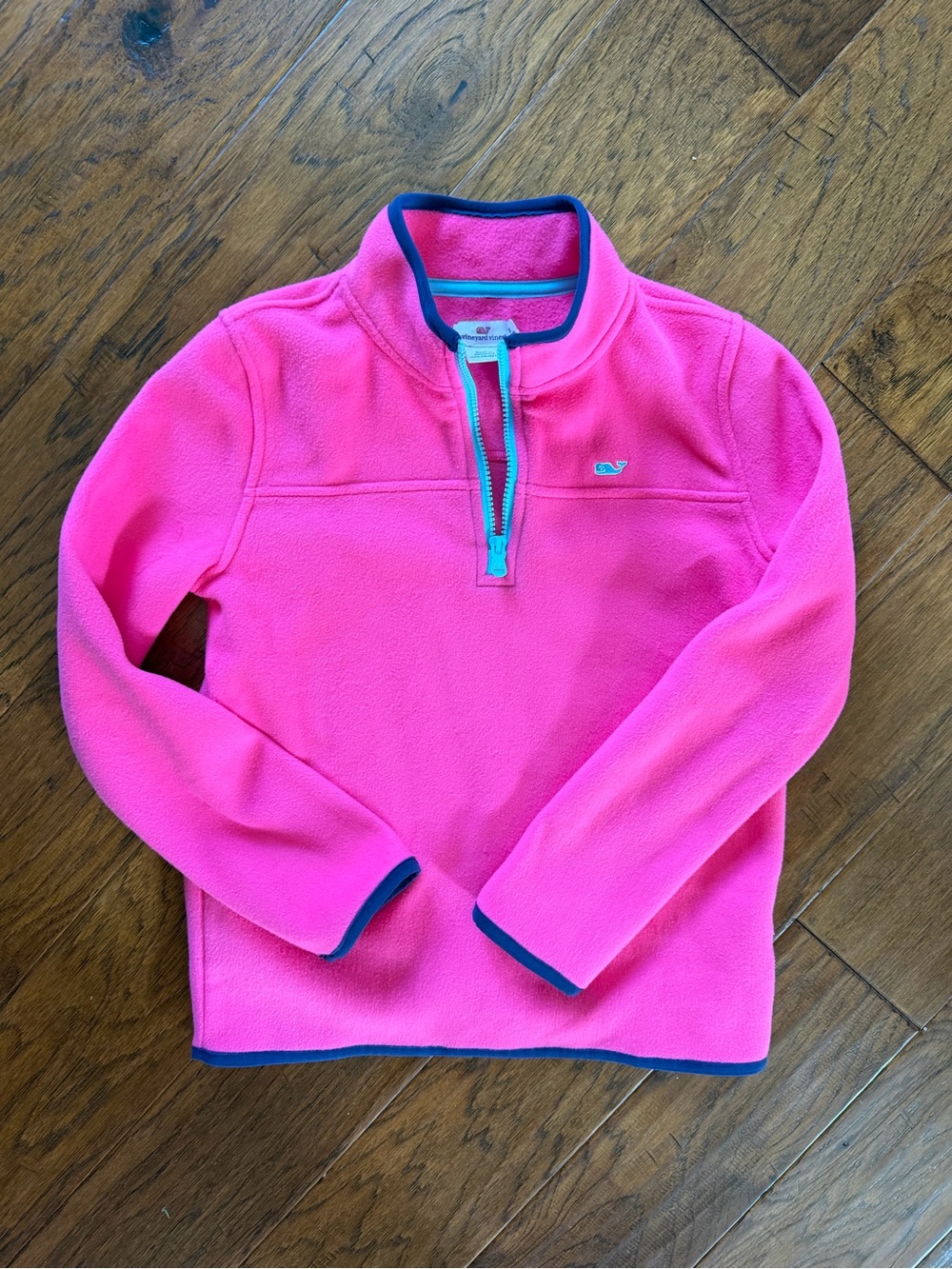 Vineyard Vines Kids Bright Pink Quarter-Zip Fleece with Navy Trim
